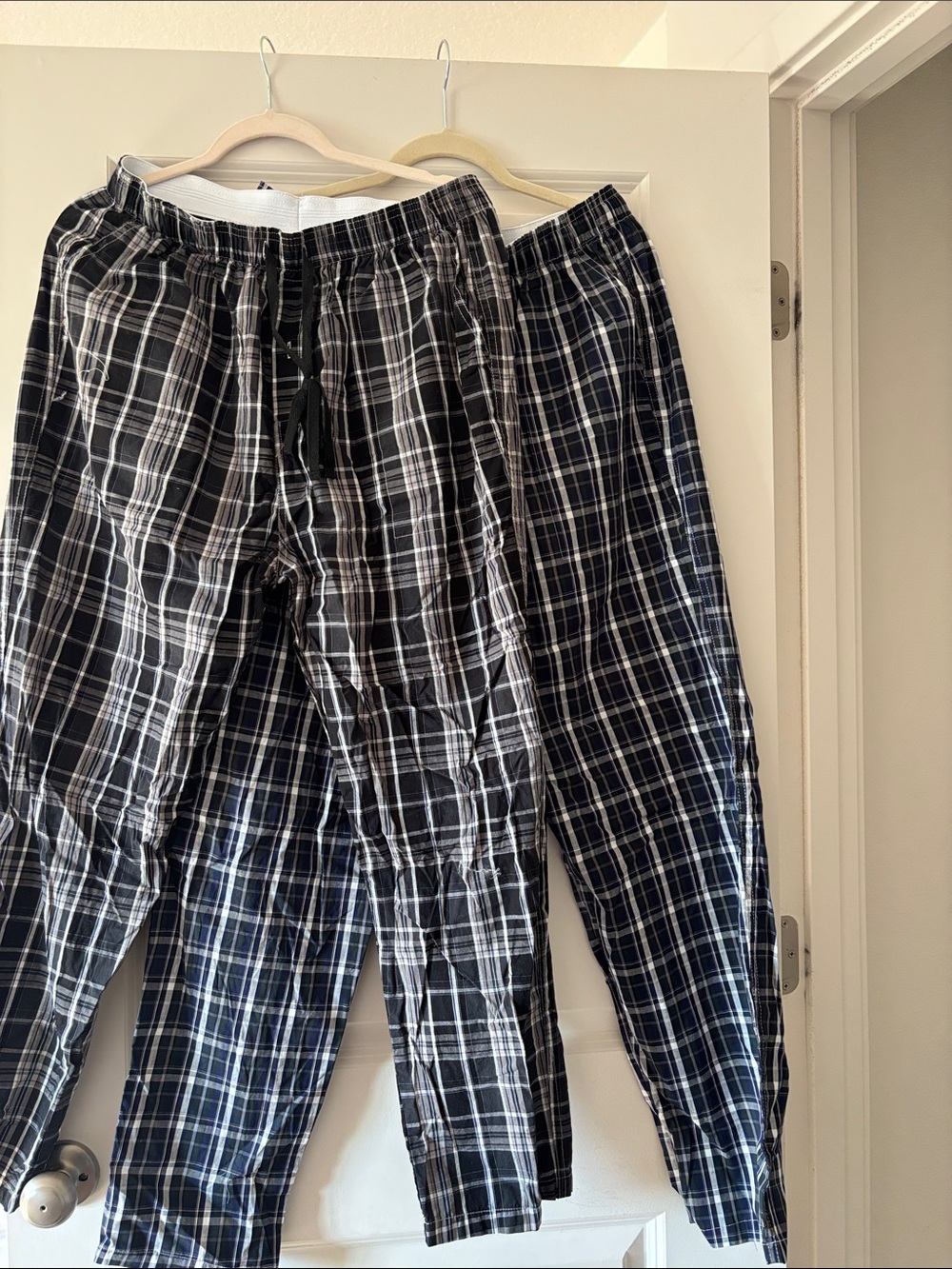 2 pack bundle Men's Black & White Plaid Lounge Pants - Elastic Waist 100% cotton